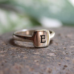 Load image into Gallery viewer, Sterling silver signet ring with square pad - initial ring
