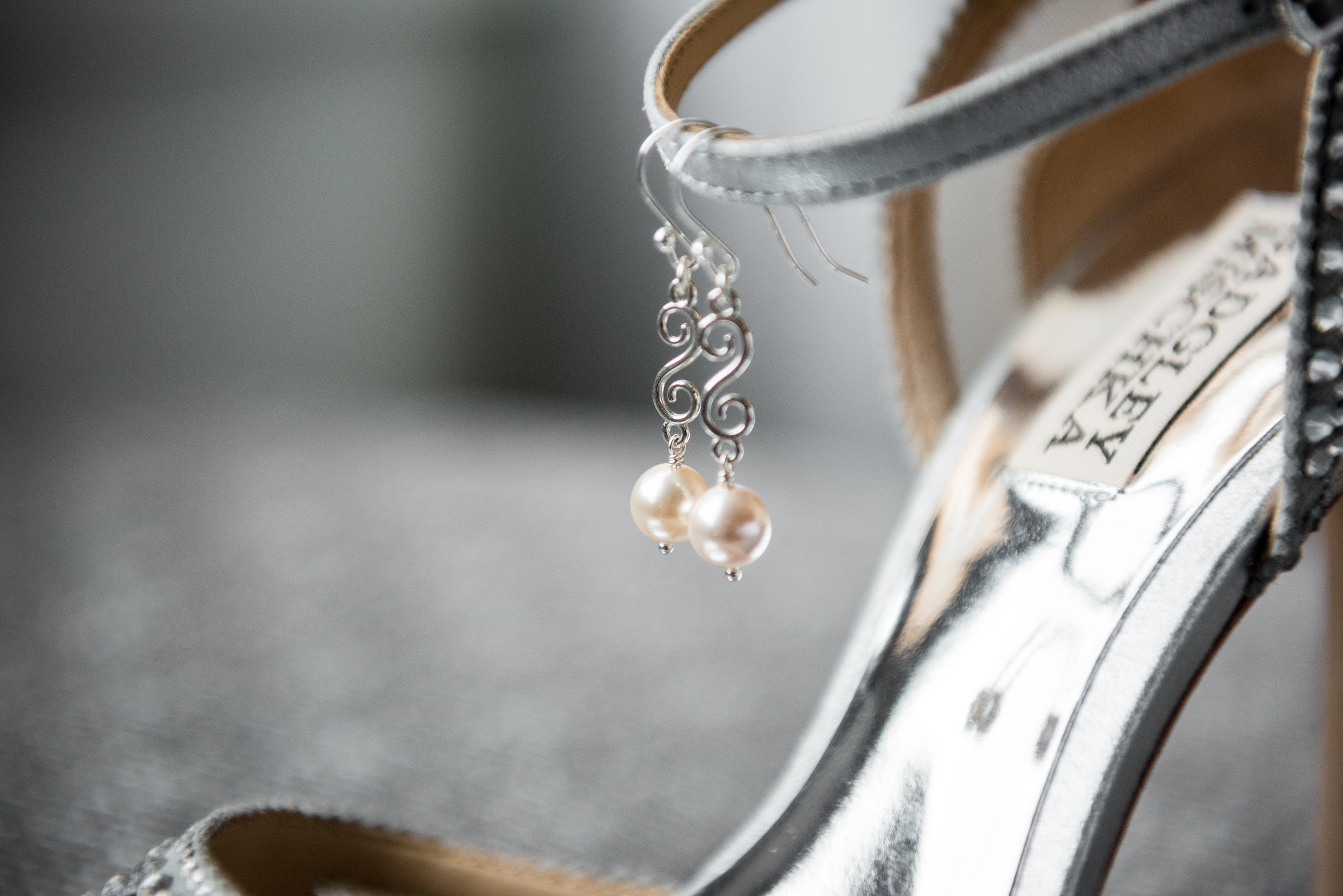 Fancy spiral earrings with drop in sterling silver