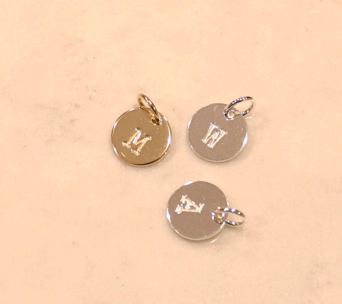 Small round initial charm - 3/8" (9.5mm) 20 ga
