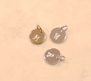 Small round initial charm - 3/8" (9.5mm) 20 ga