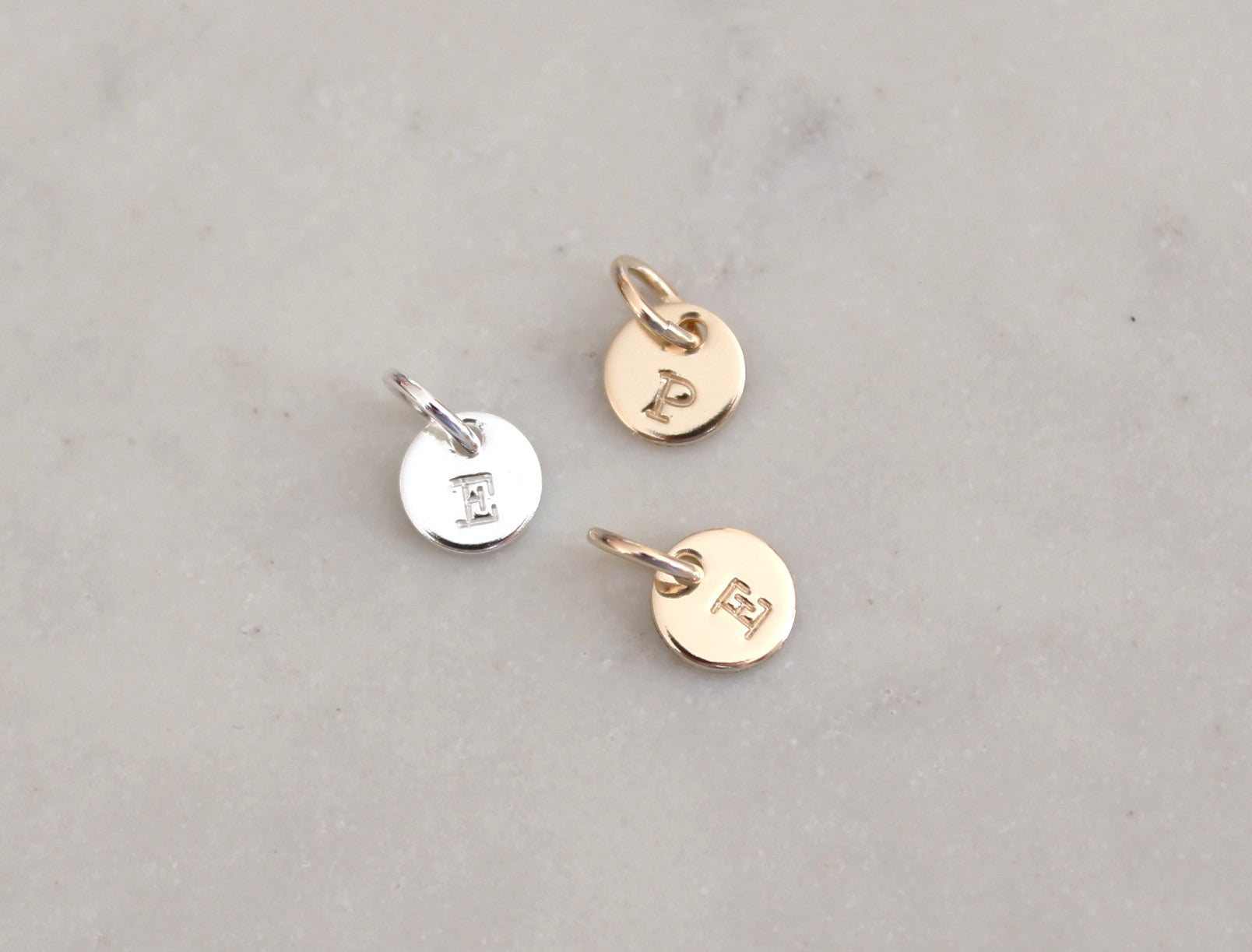 Tiny initial charm 1/4" (6.4mm) 20 ga