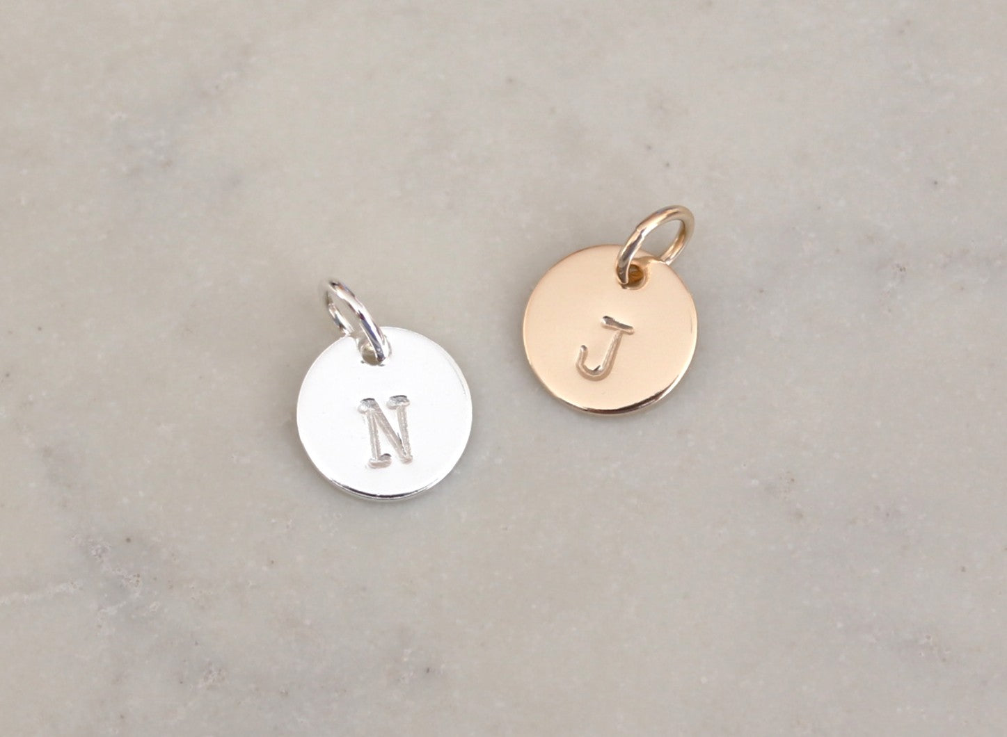 Small round initial charm - 3/8" (9.5mm) 20 ga