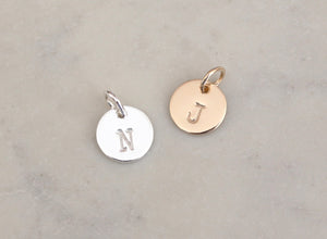 Small round initial charm - 3/8" (9.5mm) 20 ga