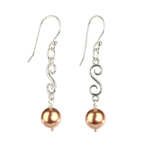 Fancy spiral earrings with drop in sterling silver