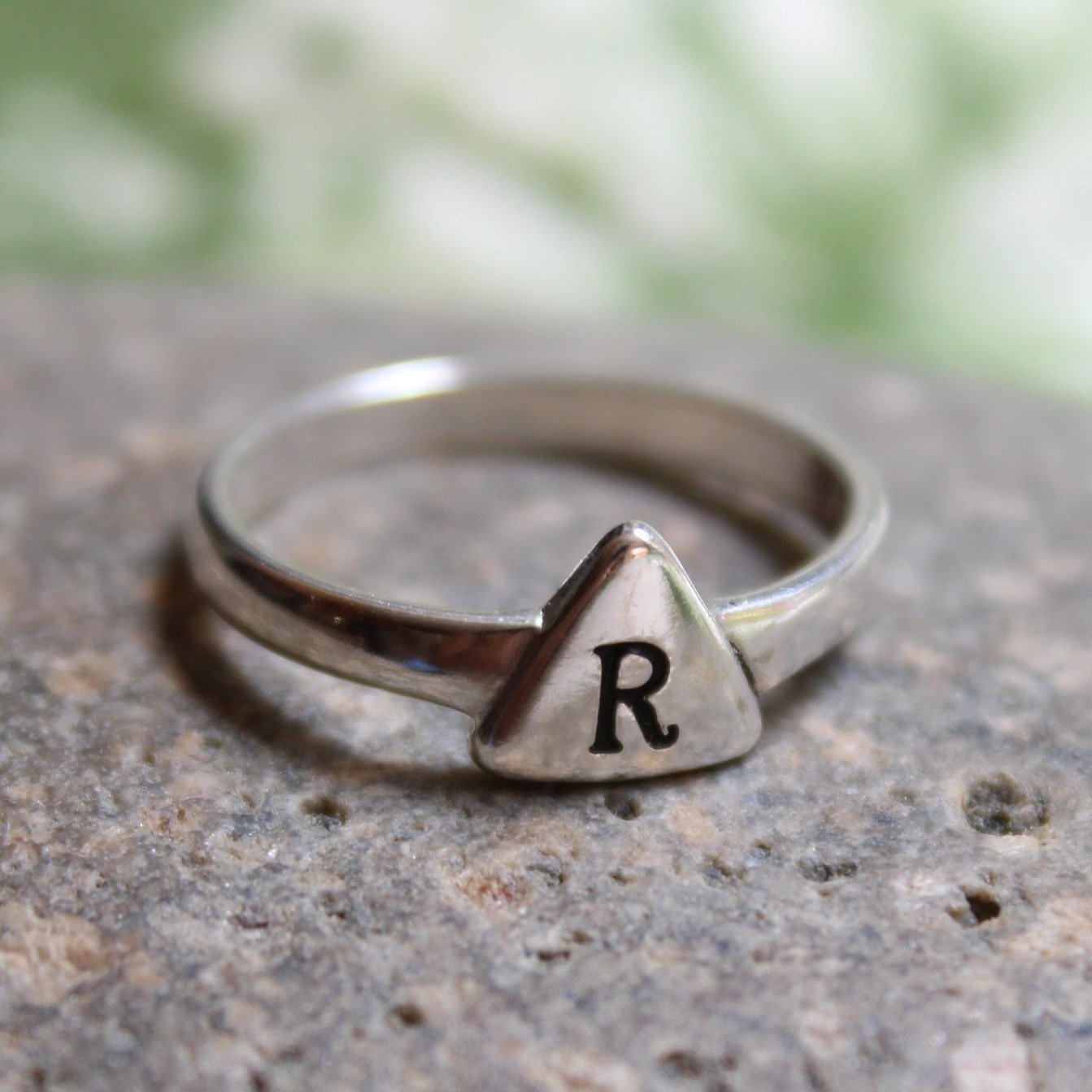 Sterling silver signet ring with triangle pad - initial ring