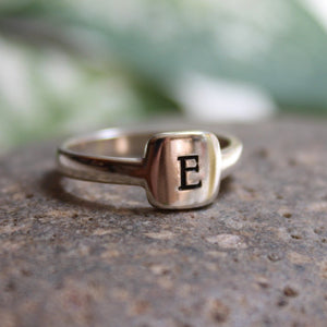Sterling silver signet ring with square pad - initial ring