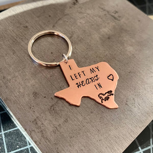 Texas keychain - copper - I left my heart in Houston