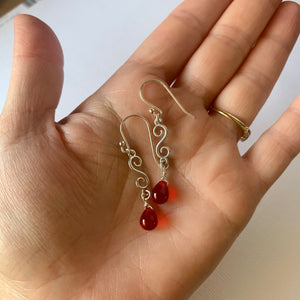 Spiral and drop in sterling silver -red