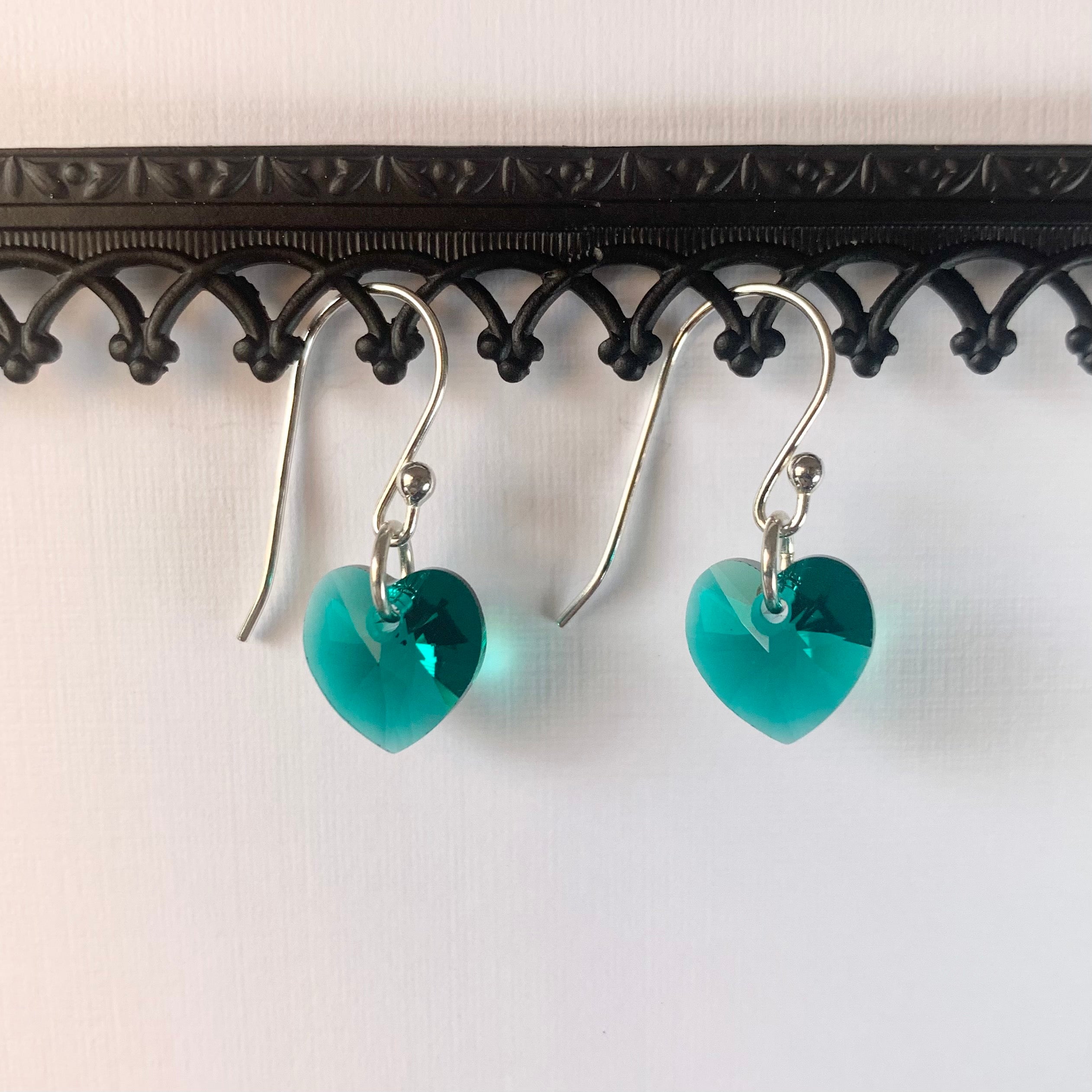 Sparkle heart earrings - Swarovski crystal hearts in emerald green