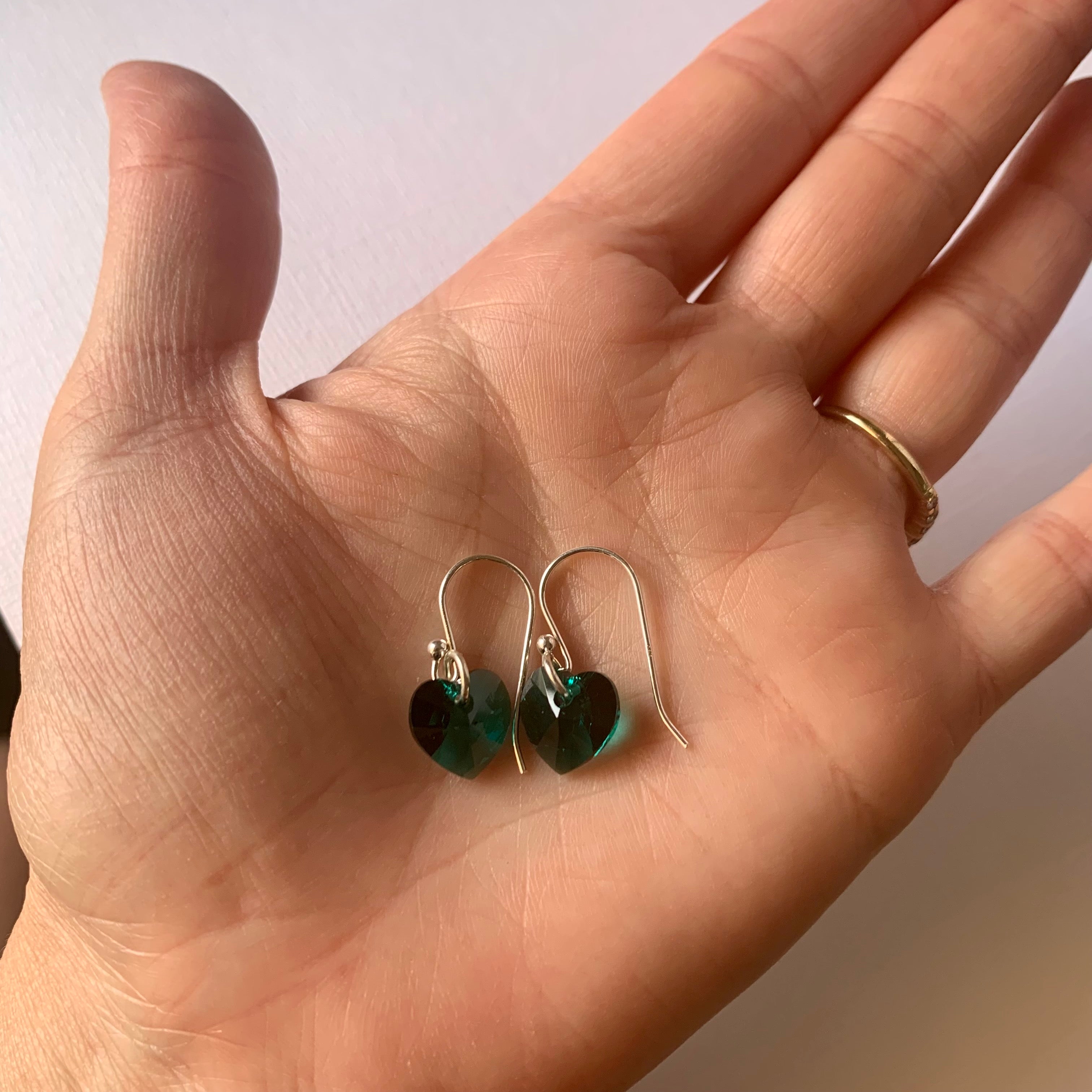 Sparkle heart earrings - Swarovski crystal hearts in emerald green