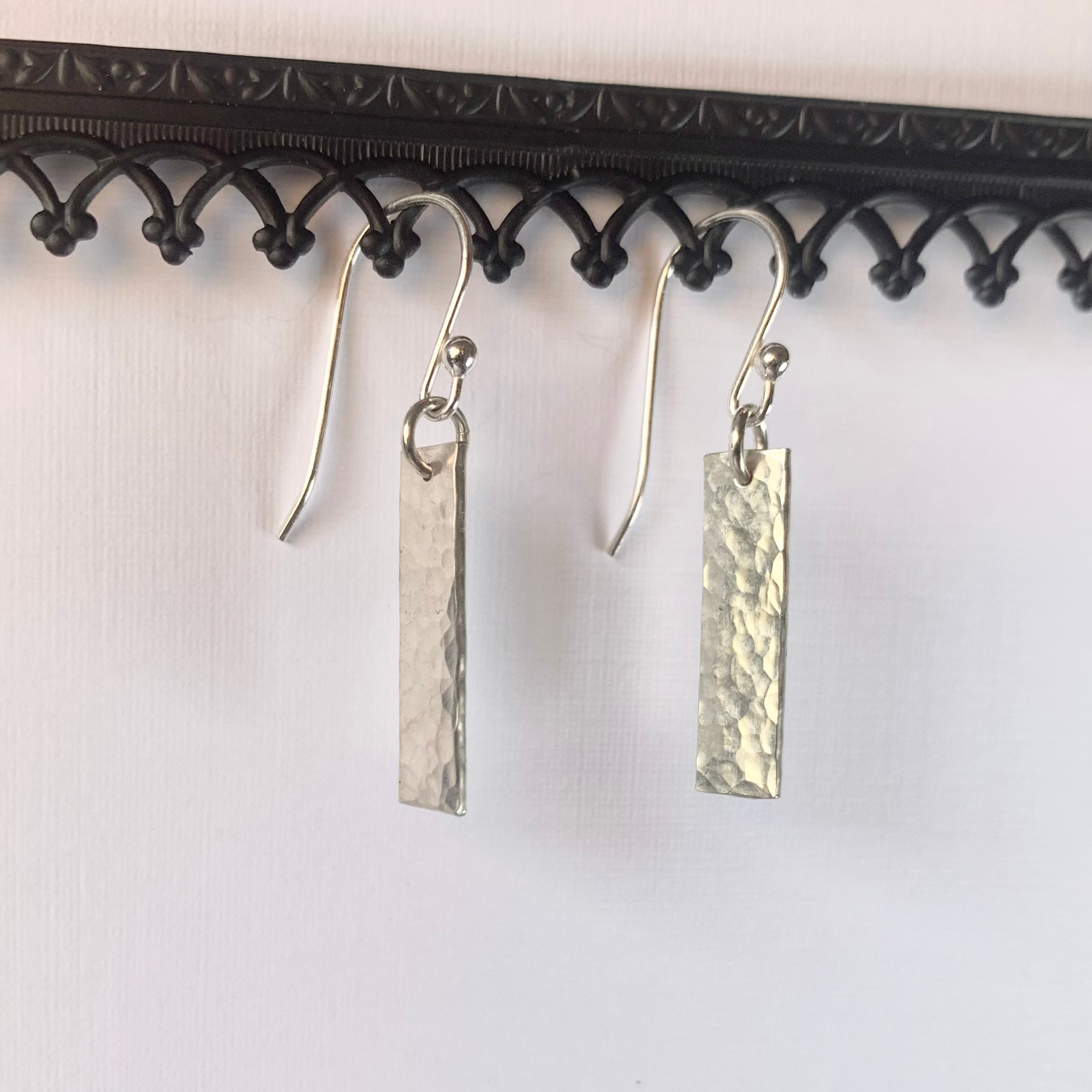 Geometric textured bar earrings in sterling silver