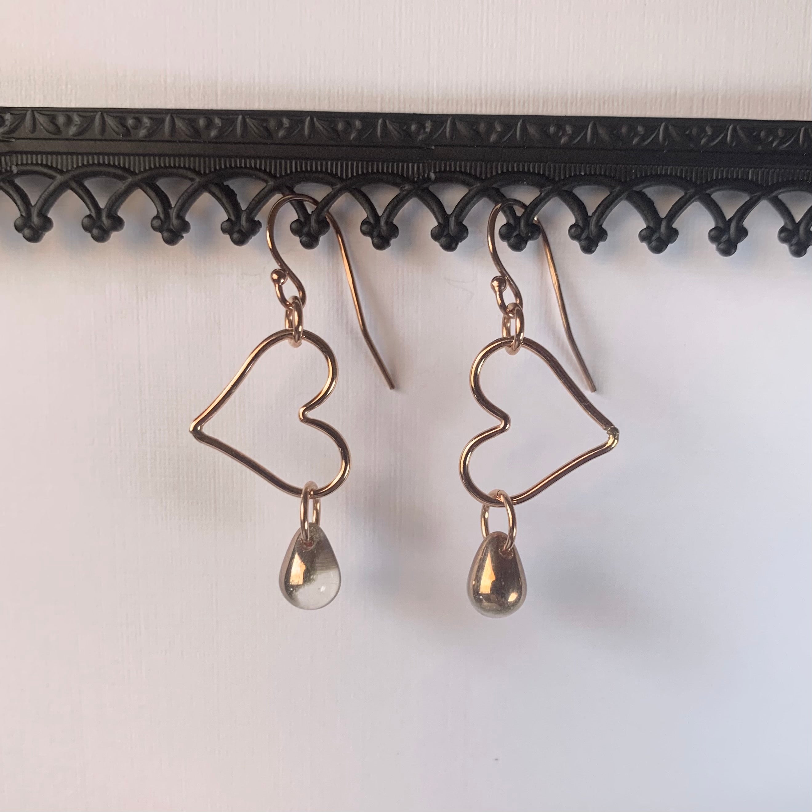 Rose gold filled heart and drop earrings