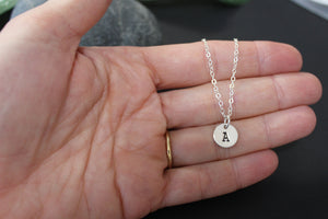 Personalized hand stamped small initial necklace