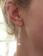 Load image into Gallery viewer, Silver spiral tube and pearl earrings
