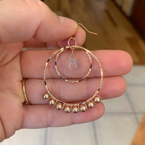Double hoop rose gold filled moonstone and pearl earrings
