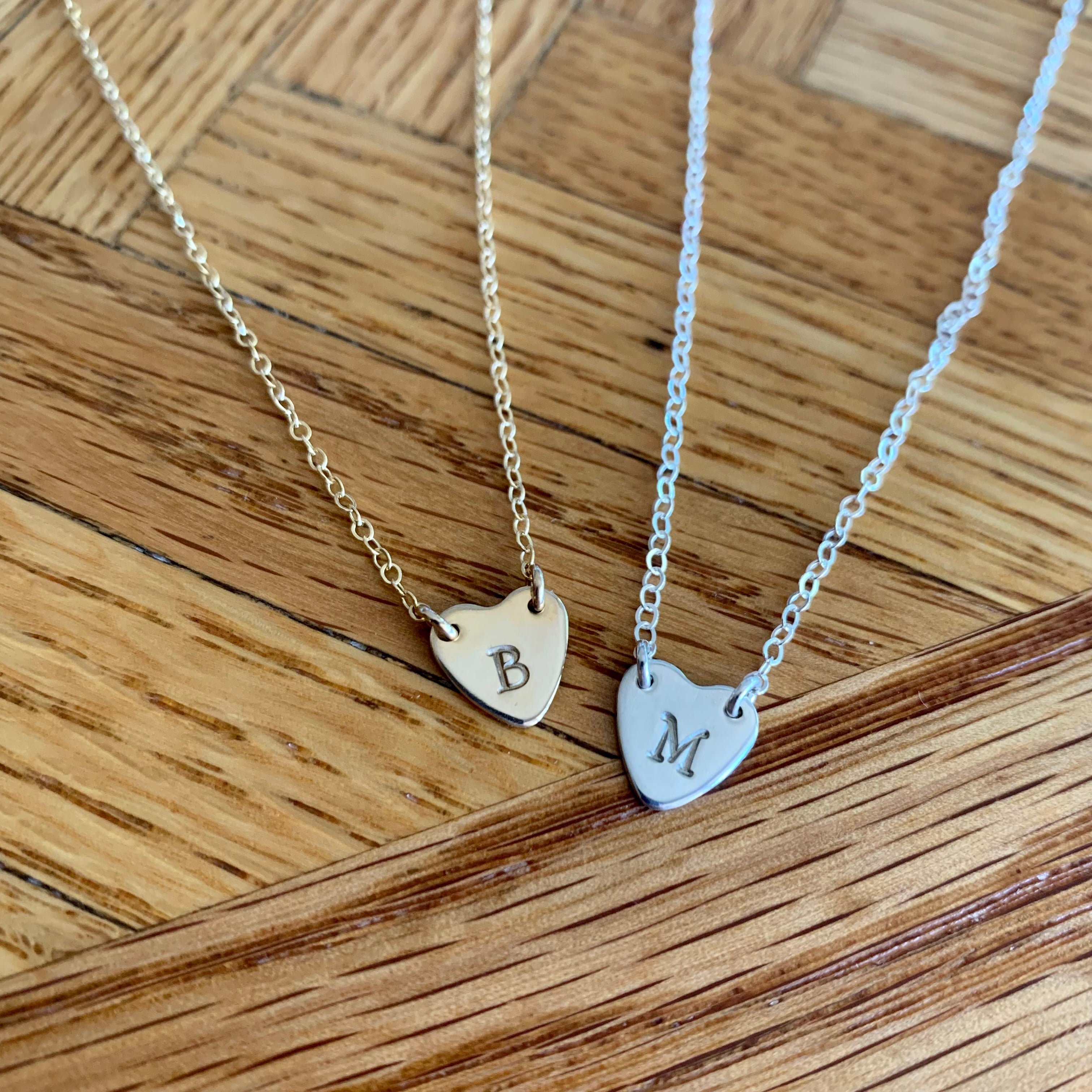 Small connected heart initial necklace