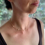 Load image into Gallery viewer, Floating pearl necklace, satellite chain, beaded pearl choker, dainty pearl and chain necklace
