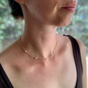 Floating pearl necklace, satellite chain, beaded pearl choker, dainty pearl and chain necklace