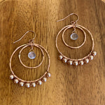 Load image into Gallery viewer, Double hoop rose gold filled moonstone and pearl earrings
