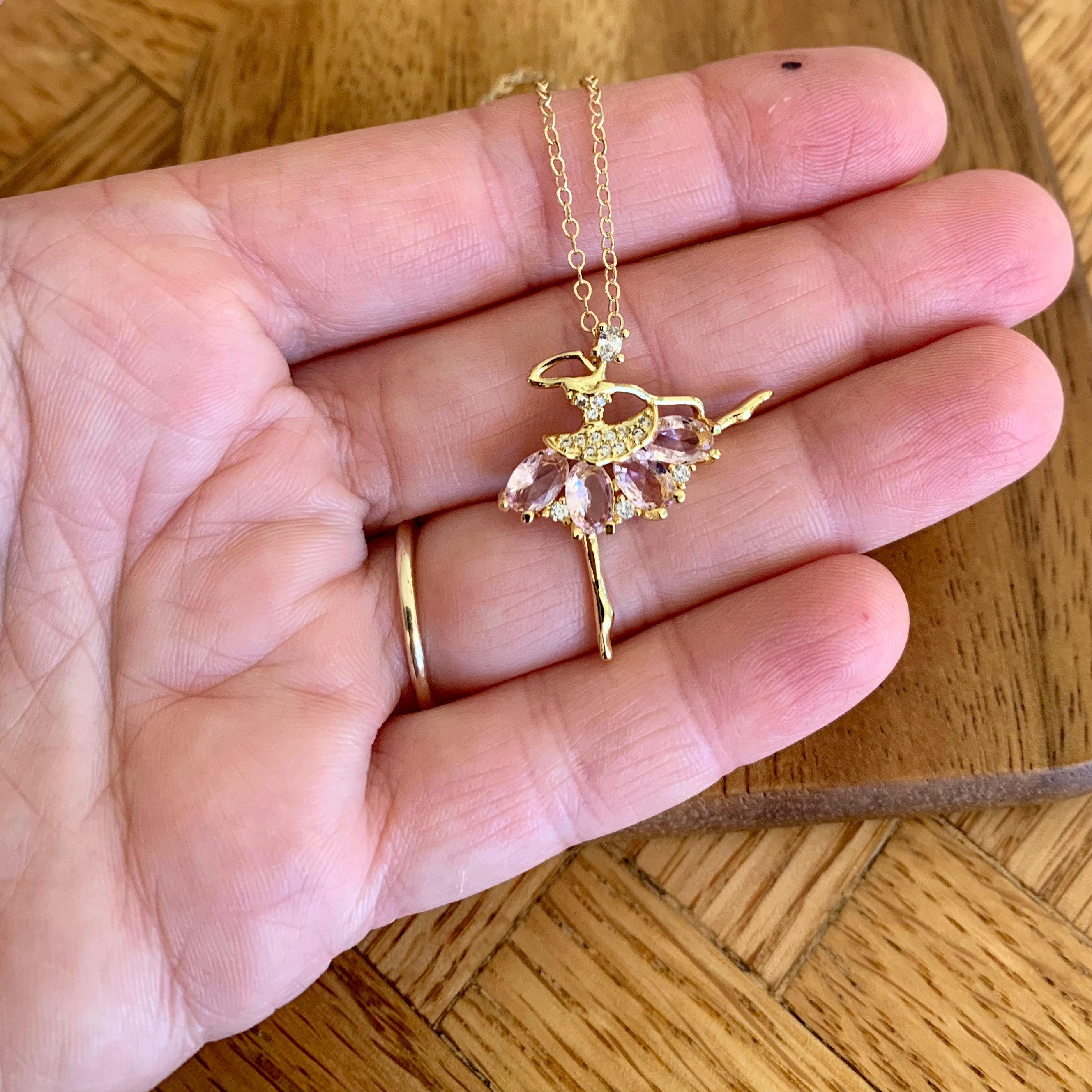 Dancing Ballerina necklace gold tone CYC Jewelry