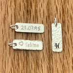 Load image into Gallery viewer, Tiny bar charm, personalized initial bar, name bar, date, sterling silver tiny rectangle - 18x6mm
