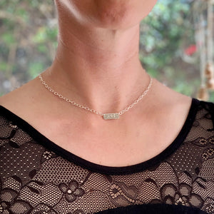 Personalized sterling silver tiny bar choker necklace with large cable chain - adjustable