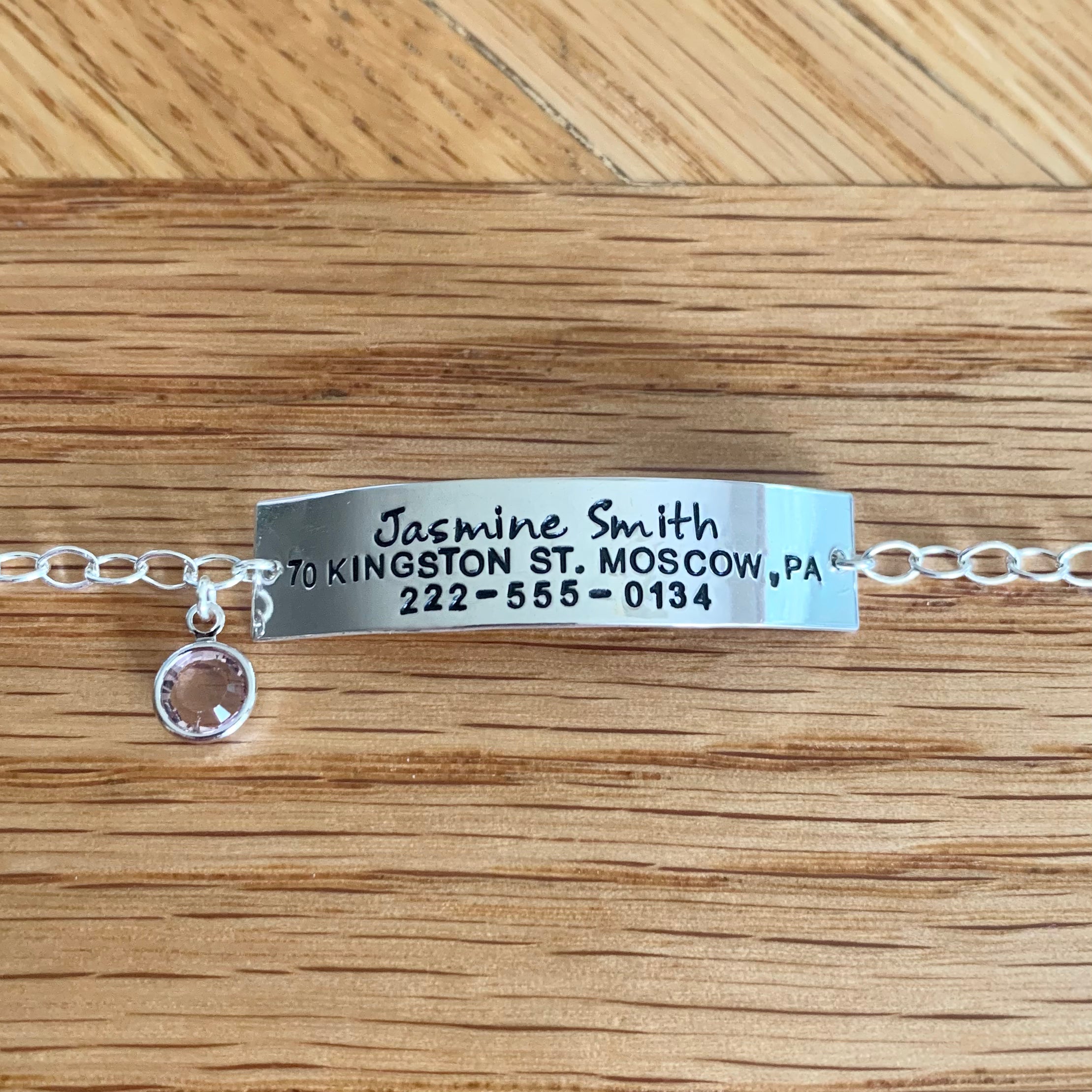 Bracelet with name and address deals