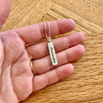 Load image into Gallery viewer, Double sided vertical bar necklace swivel pendant solid sterling silver, personalize front and back
